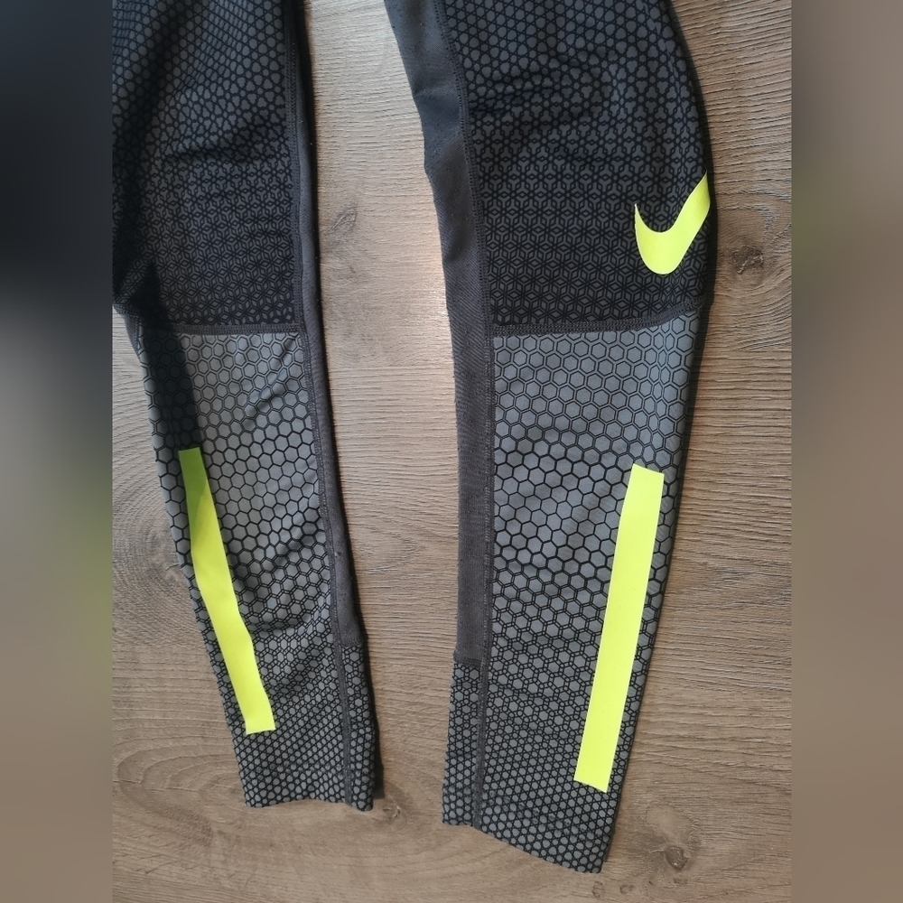 PreOwned Vintage Grey-Yellow Genderless Nike Knit Lycra Jersey Running Leggings - Picture 3 of 10